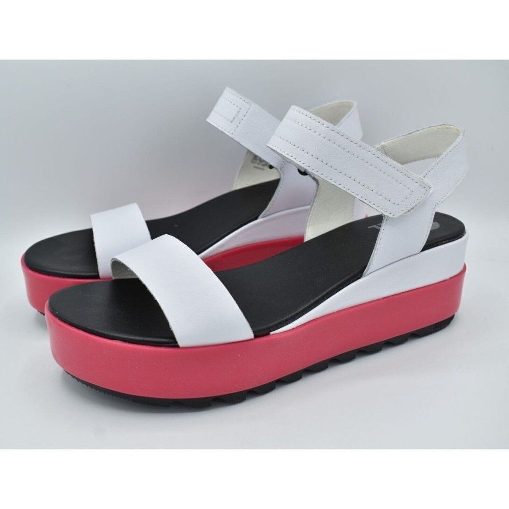 Sorel Cameron Flatform Sandals Women 10.5 White‎ Pink NEW Leather Strappy Shoes